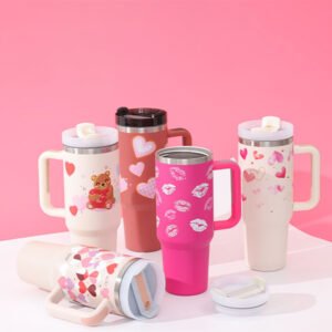40 Oz Tumbler With Handle Straw Insulated, Stainless Steel Spill Proof Vacuum Coffee Cup Tumbler With Lid Tapered Mug Gifts For Valentine Lover Suitable For Car Gym Office Travel, 1200ML
