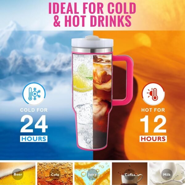 40 Oz Tumbler With Handle Straw Insulated, Stainless Steel Spill Proof Vacuum Coffee Cup Tumbler With Lid Tapered Mug Gifts For Valentine Lover Suitable For Car Gym Office Travel, 1200ML - Image 3