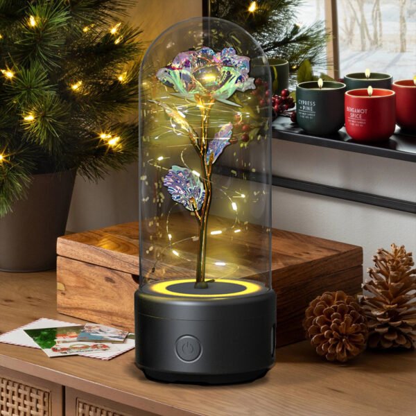 Creative 2 In 1 Rose Flowers LED Light And Bluetooth-compatible Speaker Valentine's Day Gift Rose Luminous Night Light Ornament In Glass Cover - Image 2
