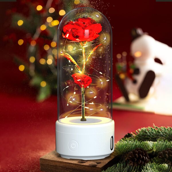 Creative 2 In 1 Rose Flowers LED Light And Bluetooth-compatible Speaker Valentine's Day Gift Rose Luminous Night Light Ornament In Glass Cover - Image 3